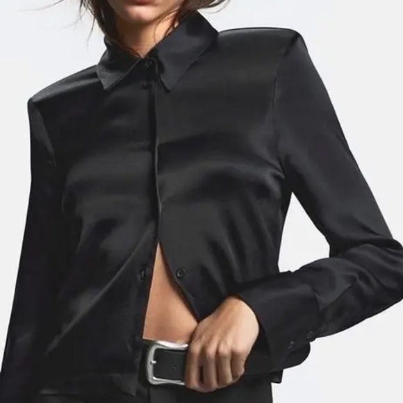 Zara black Satin Effect button blouse - Picture 3 of 9
